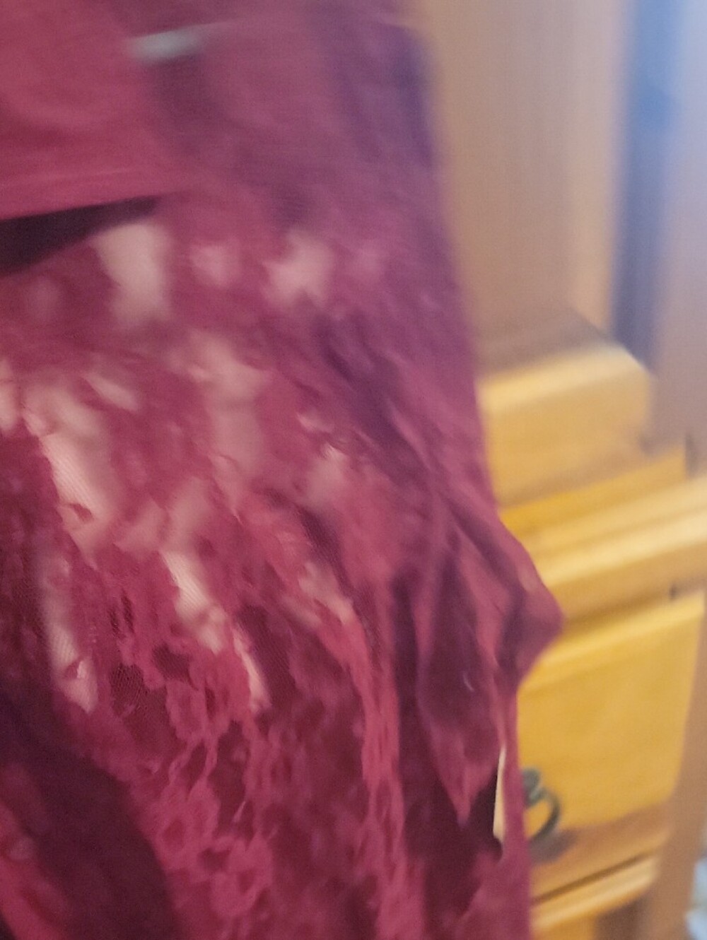 Lace Button-Front Blouse in Deep Wine - Unknown Brand - Picture 4 of 4